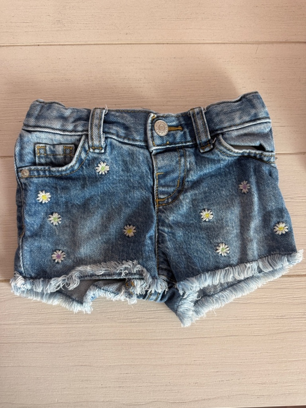 Cat & Jack Blue Denim Daisy Embroidered Frayed Hem Shorts